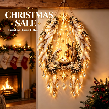 👼 Angel Wings Nativity Lighted Wall Hanging | Meaningful Christmas Decor