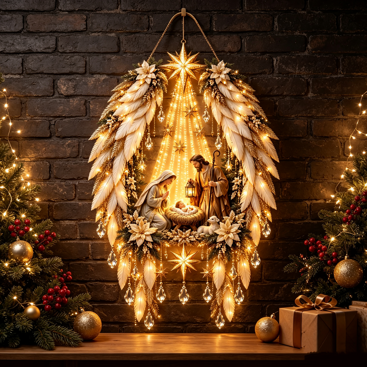 👼 Angel Wings Nativity Lighted Wall Hanging | Meaningful Christmas Decor