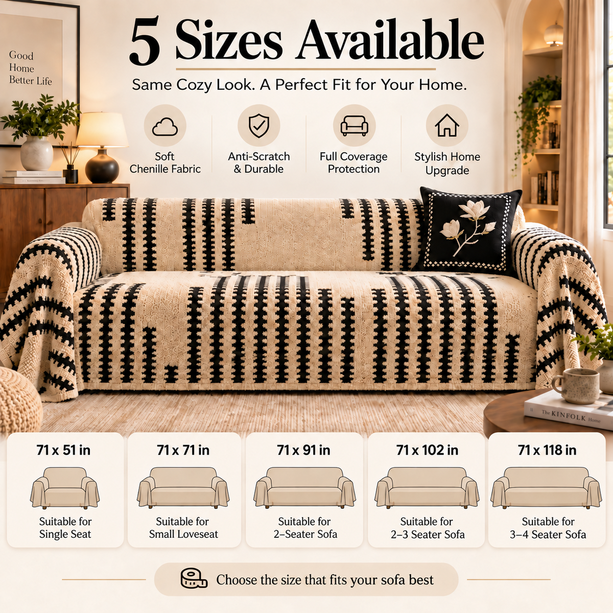 🛋️ Soft Chenille Sofa Cover – Pet-Friendly Full Coverage Couch Throw