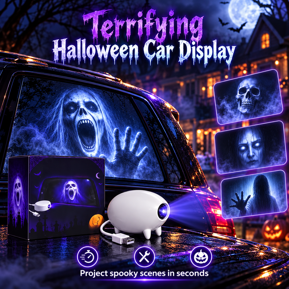 Huge Discounts!🎃Halloween Ghost Projection Lamp – Indoor & Car Decor