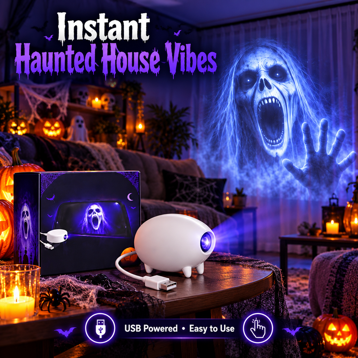 Huge Discounts!🎃Halloween Ghost Projection Lamp – Indoor & Car Decor