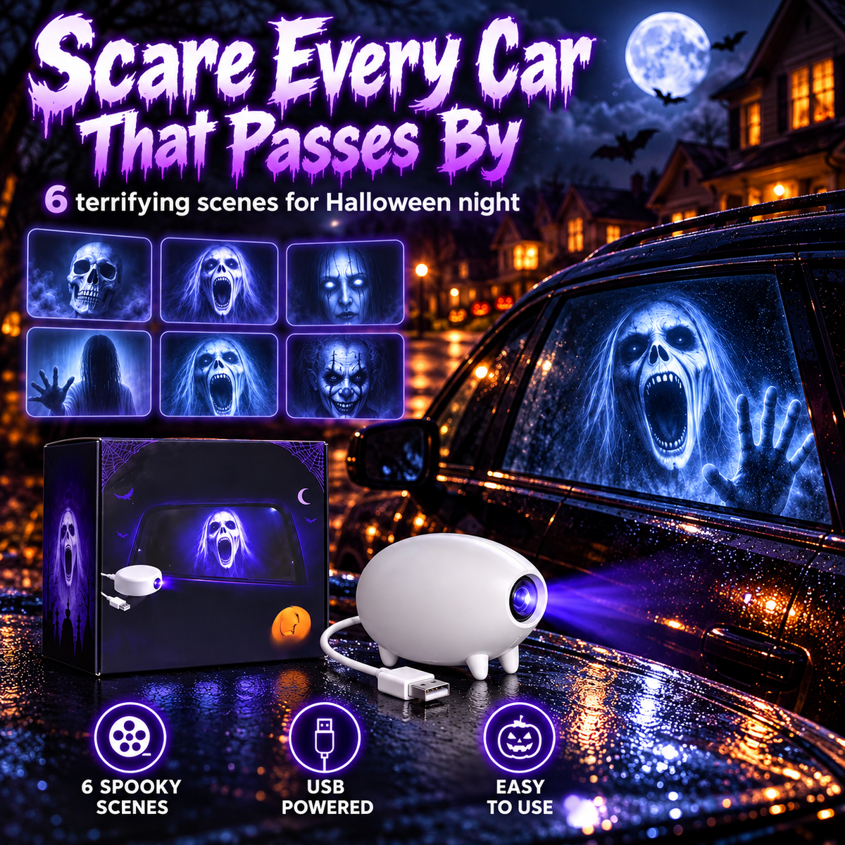Huge Discounts!🎃Halloween Ghost Projection Lamp – Indoor & Car Decor