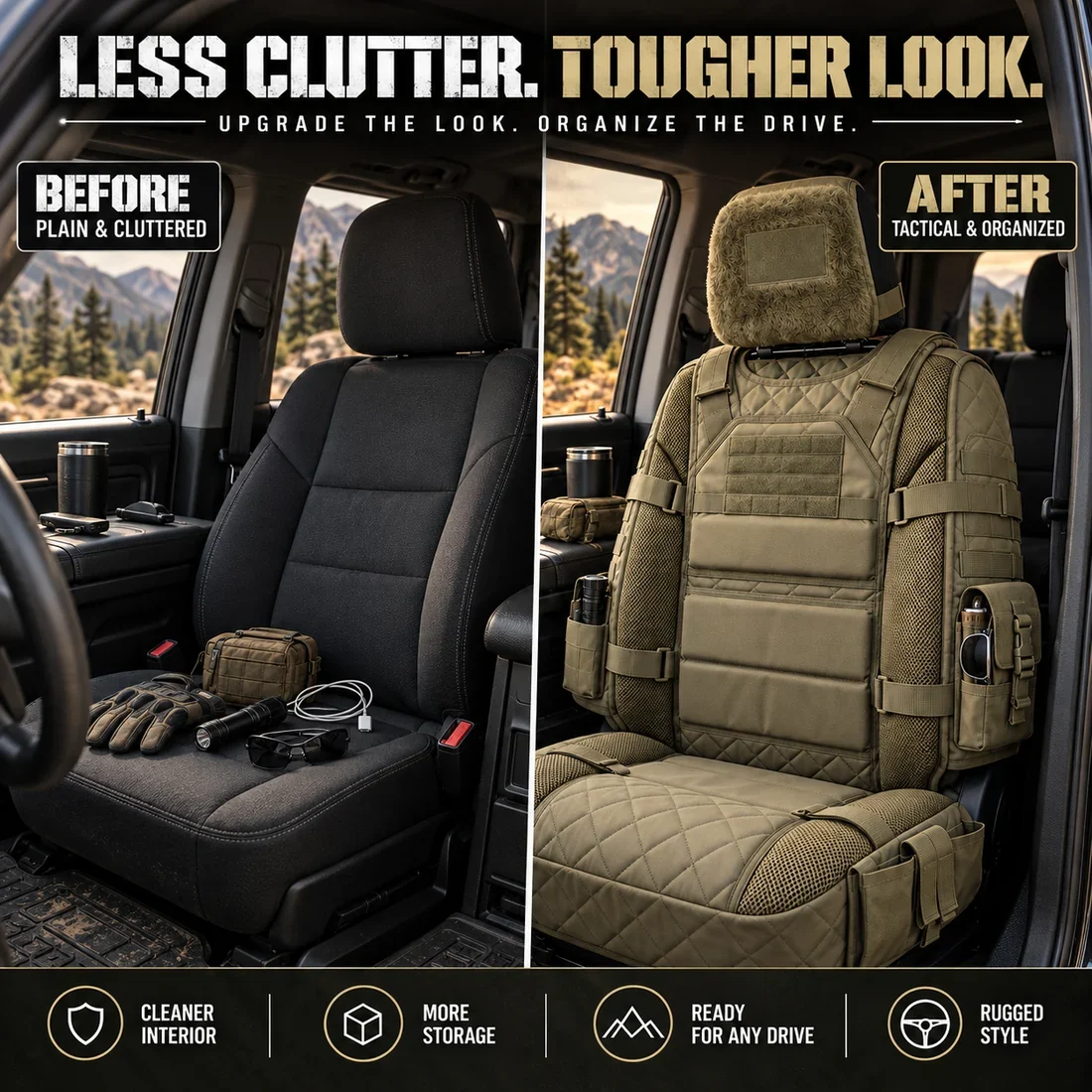 🛻 Limited Time 50% OFF | Tactical Truck Seat Cover with Built-In Storage