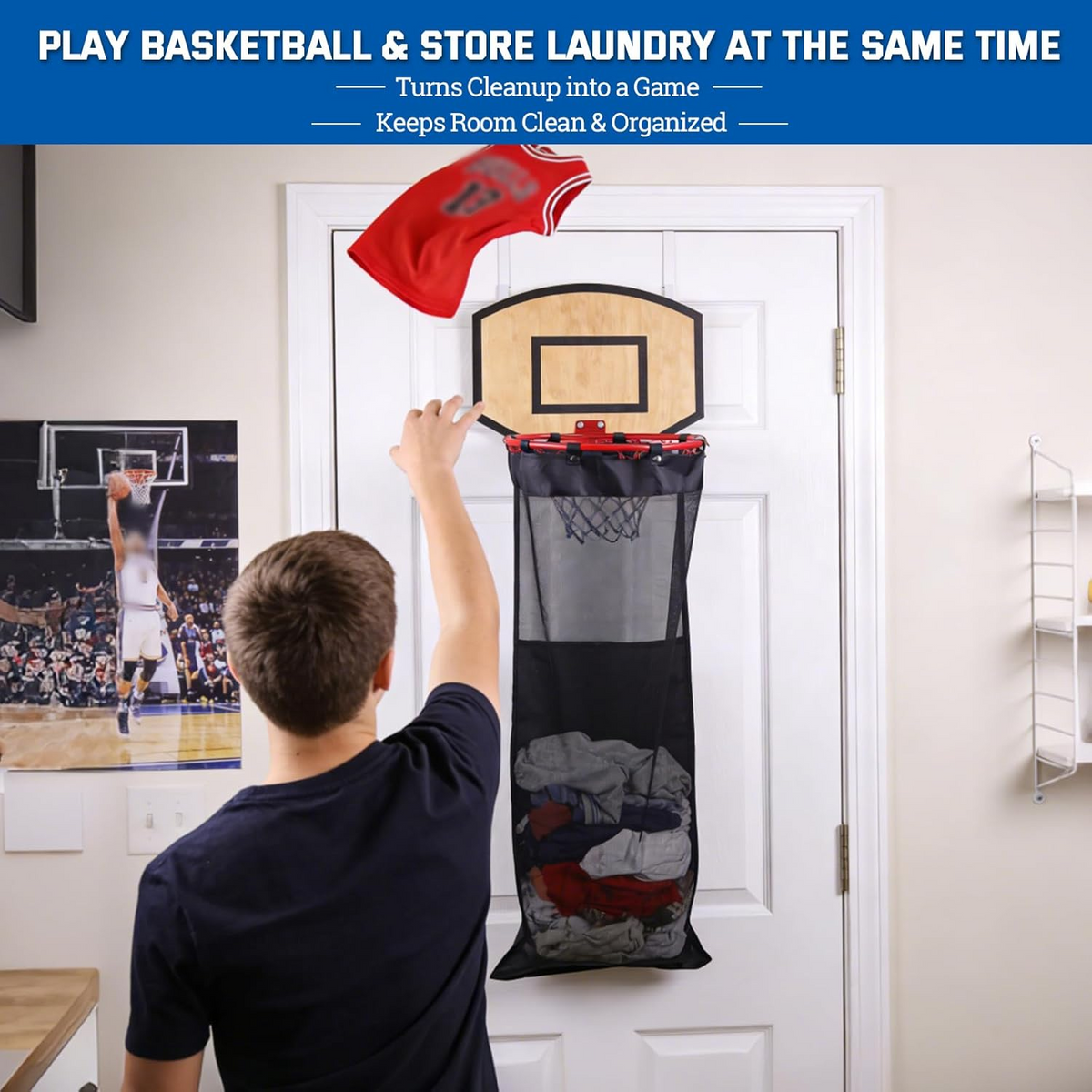 🏀 Shoot & Store Basketball Laundry Hamper – Less Mess, More Fun