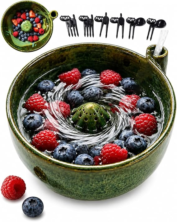🥬 Self-Spinning Fruit & Berry Washer – Vortex Rinse Bowl with Quick Drain