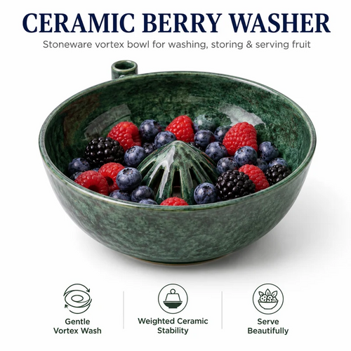 🥬 Self-Spinning Fruit & Berry Washer – Vortex Rinse Bowl with Quick Drain