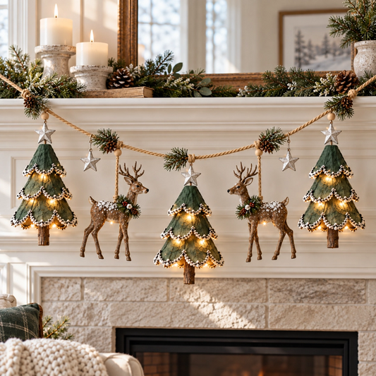 🦌🎁 Lighted Christmas Deer & Tree Garland – A Cozy Holiday Touch