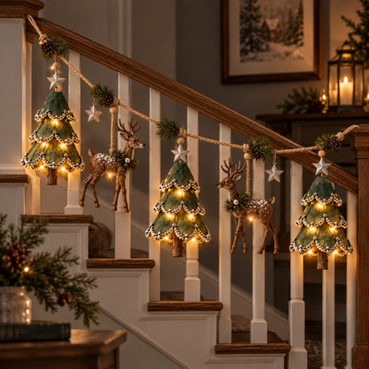 🦌🎁 Lighted Christmas Deer & Tree Garland – A Cozy Holiday Touch