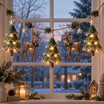🦌🎁 Lighted Christmas Deer & Tree Garland – A Cozy Holiday Touch