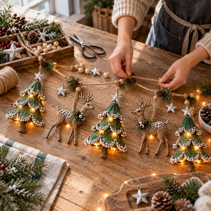 🦌🎁 Lighted Christmas Deer & Tree Garland – A Cozy Holiday Touch