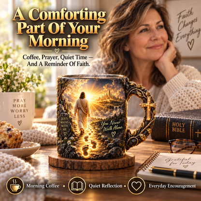 🔥Last Day 49% OFF🔥✝️ 🎁 Jesus Walks With Me Mug – Heat-Reveal Christian Gift of Faith