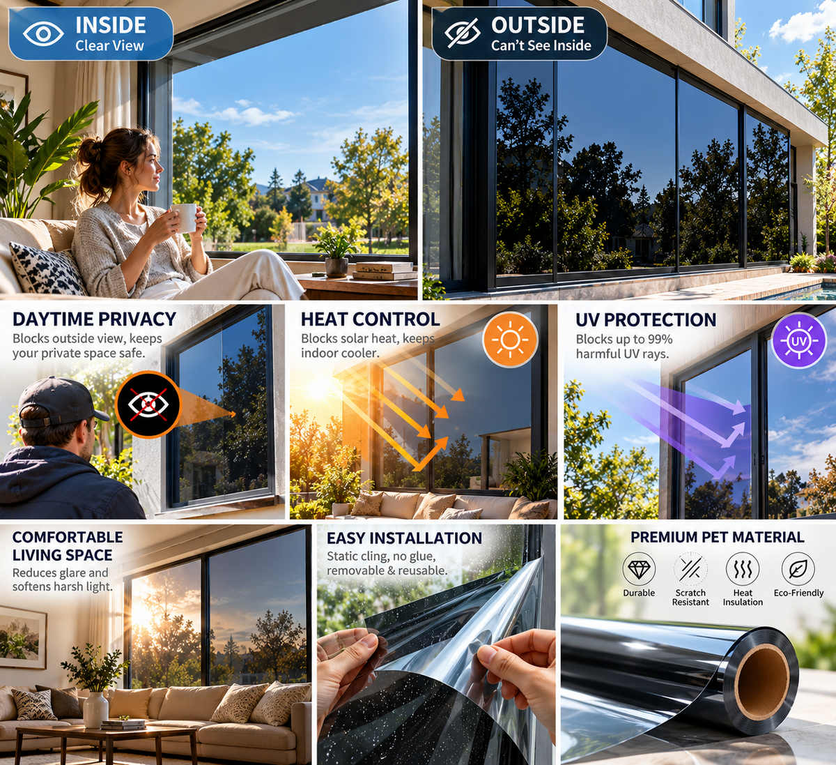🔥Buy 1 Get 1 Free☀️ Privacy & Heat Control Window Film | UV Blocking for Home & Office。