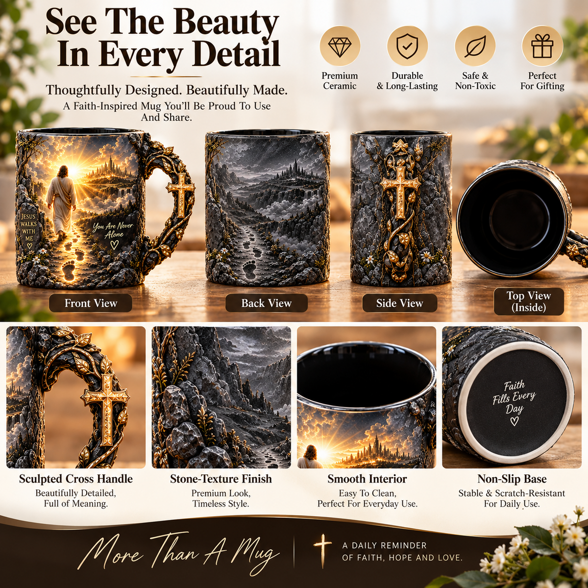 🔥Last Day 49% OFF🔥✝️ 🎁 Jesus Walks With Me Mug – Heat-Reveal Christian Gift of Faith