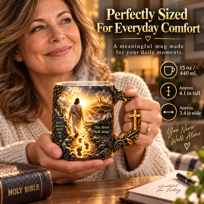 🔥Last Day 49% OFF🔥✝️ 🎁 Jesus Walks With Me Mug – Heat-Reveal Christian Gift of Faith
