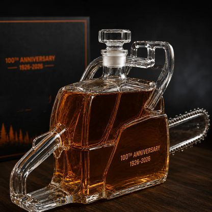 🪚 100th Anniversary Chainsaw Whiskey Decanter – 1926–2026 Commemorative Collectible Bottle