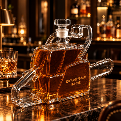 🪚 100th Anniversary Chainsaw Whiskey Decanter – 1926–2026 Commemorative Collectible Bottle