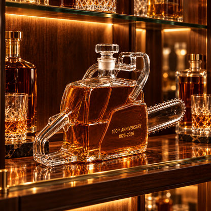 🪚 100th Anniversary Chainsaw Whiskey Decanter – 1926–2026 Commemorative Collectible Bottle
