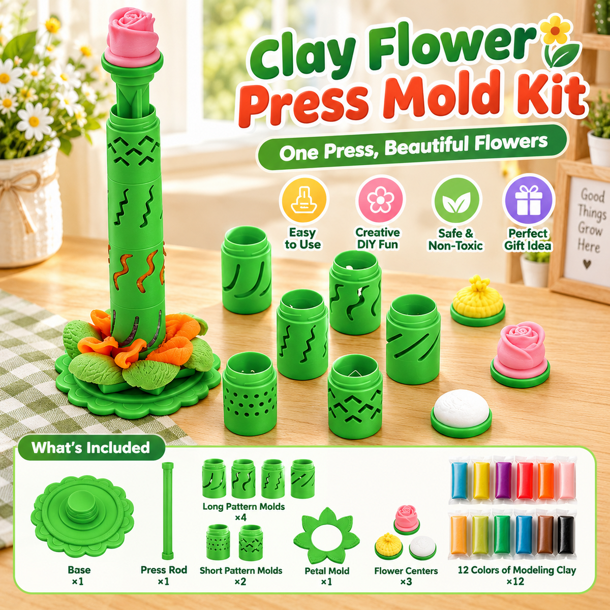 💐 DIY Clay Flower Bouquet Kit – Comes With 12 Colors of Modeling Clay FREE