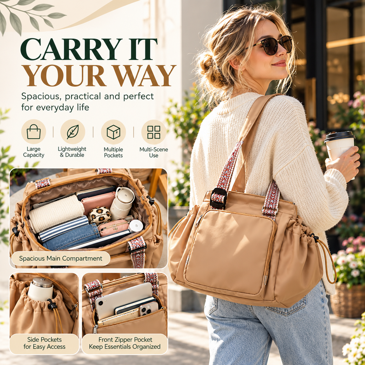 ⏰Limited-time 55% discount🔥👜✨ Expandable Multi-Pocket Tote Bag – Large Capacity & Organized Storage