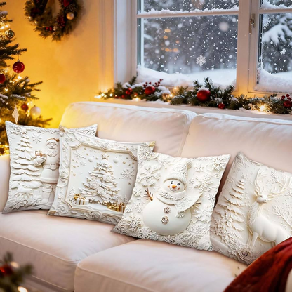 🎄 4-Piece Christmas Pillow Covers – Festive Textured Cushion Covers, 18 × 18 Inches