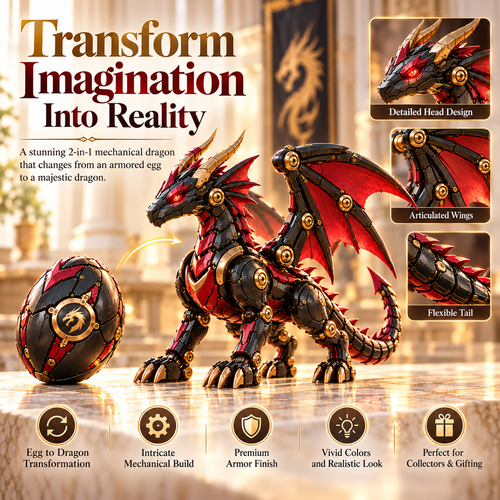 🔥New Product Launch Special Price-🐉 Mechanical Dragon Egg – Black & Crimson Fantasy Dragon with Armored Wings