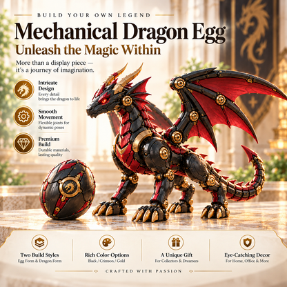 🔥New Product Launch Special Price-🐉 Mechanical Dragon Egg – Black & Crimson Fantasy Dragon with Armored Wings