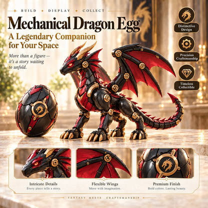 🔥New Product Launch Special Price-🐉 Mechanical Dragon Egg – Black & Crimson Fantasy Dragon with Armored Wings