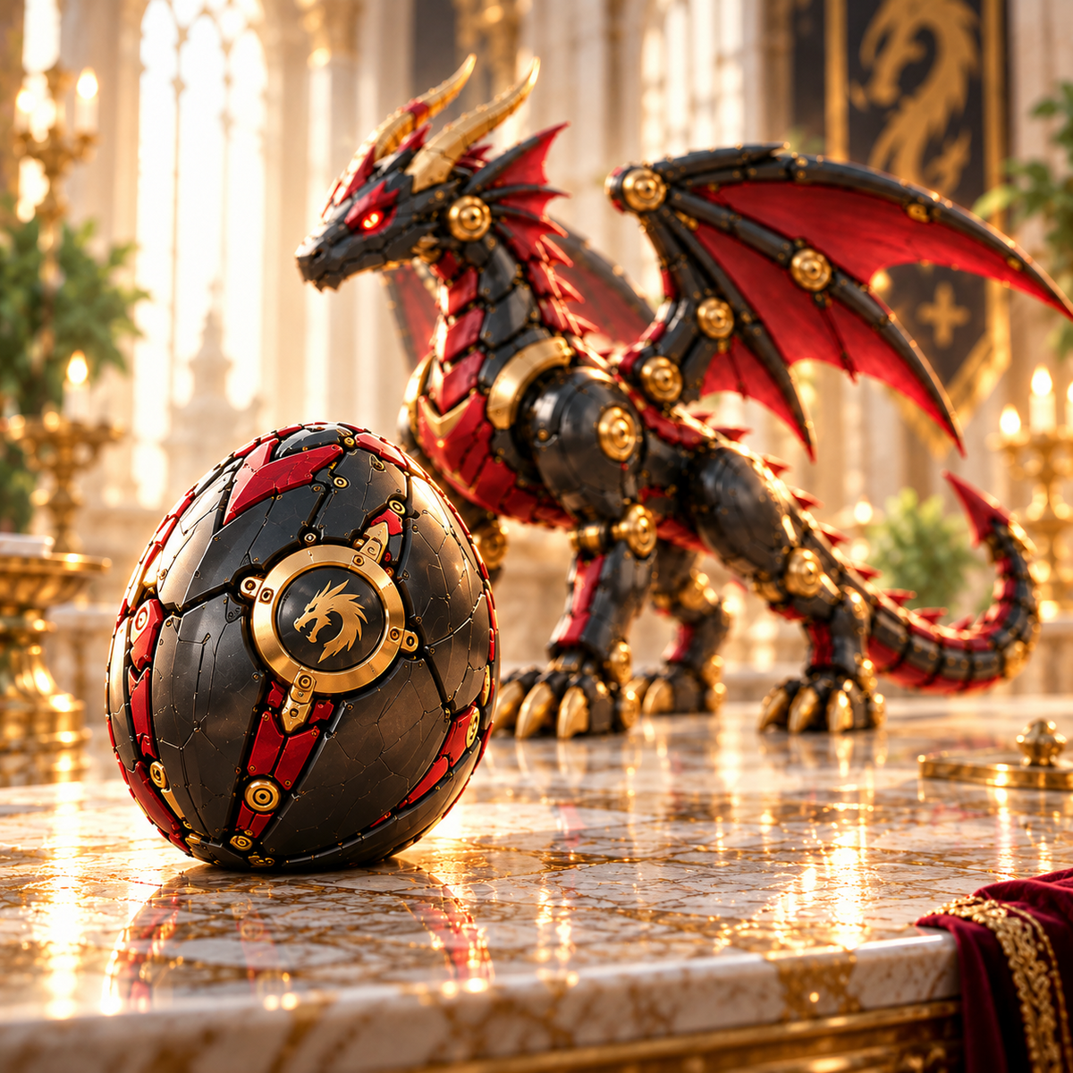 🔥New Product Launch Special Price-🐉 Mechanical Dragon Egg – Black & Crimson Fantasy Dragon with Armored Wings