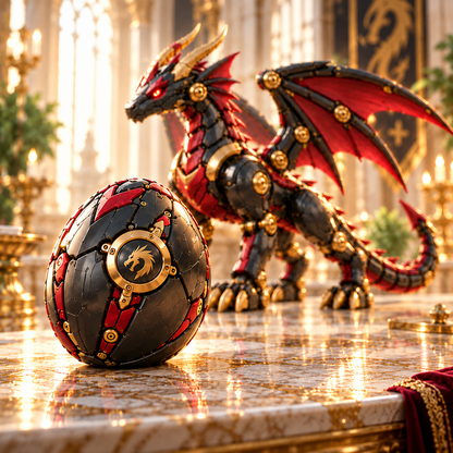 🔥New Product Launch Special Price-🐉 Mechanical Dragon Egg – Black & Crimson Fantasy Dragon with Armored Wings