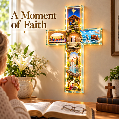 ✝️ Glowing Bible Cross Lamp – Illuminated Story of Jesus in 6 Scenes | Christian Home Decor