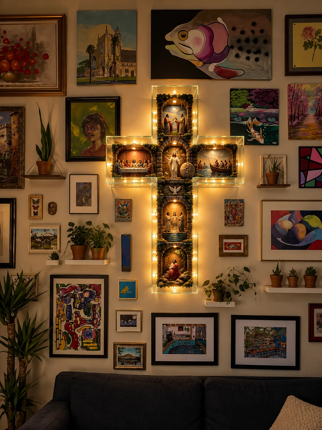 ✝️ Glowing Bible Cross Lamp – Illuminated Story of Jesus in 6 Scenes | Christian Home Decor