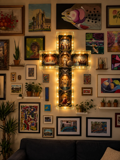✝️ Glowing Bible Cross Lamp – Illuminated Story of Jesus in 6 Scenes | Christian Home Decor