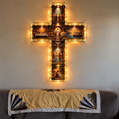 ✝️ Glowing Bible Cross Lamp – Illuminated Story of Jesus in 6 Scenes | Christian Home Decor