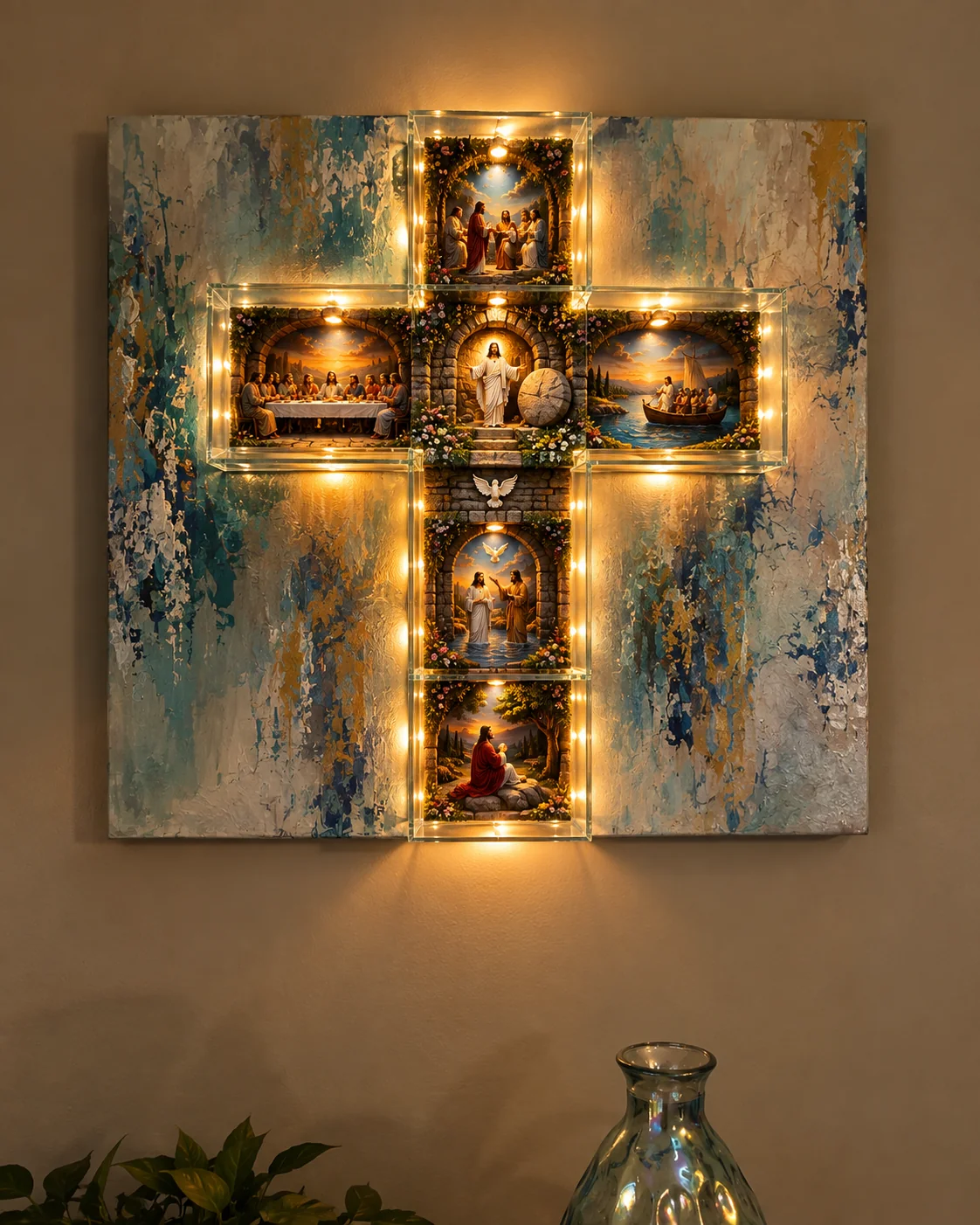 ✝️ Glowing Bible Cross Lamp – Illuminated Story of Jesus in 6 Scenes | Christian Home Decor