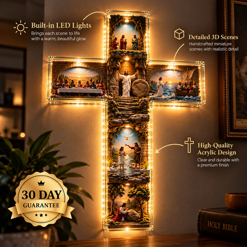 ✝️ Glowing Bible Cross Lamp – Illuminated Story of Jesus in 6 Scenes | Christian Home Decor