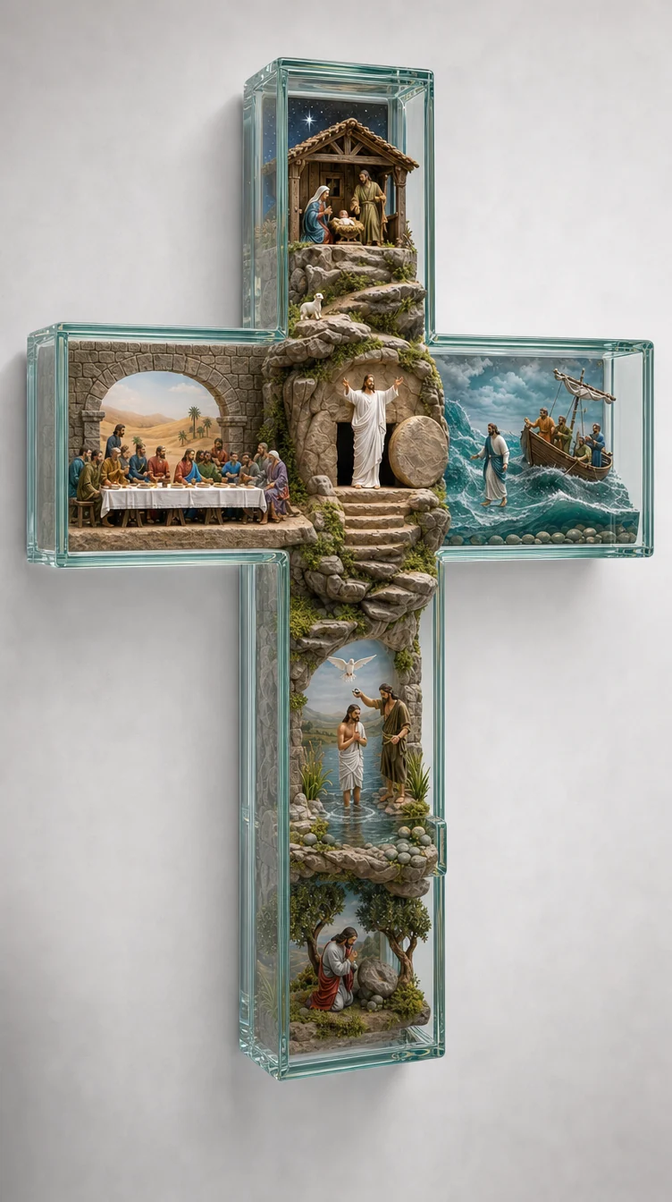 ✝️ Glowing Bible Cross Lamp – Illuminated Story of Jesus in 6 Scenes | Christian Home Decor