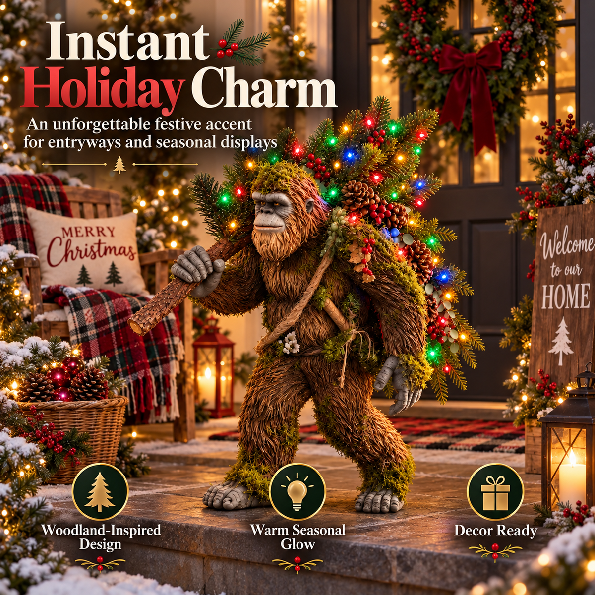 🎄 Woodland Sasquatch – Lighted Christmas Porch Decor