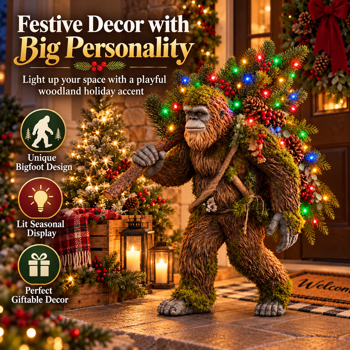 🎄 Woodland Sasquatch – Lighted Christmas Porch Decor