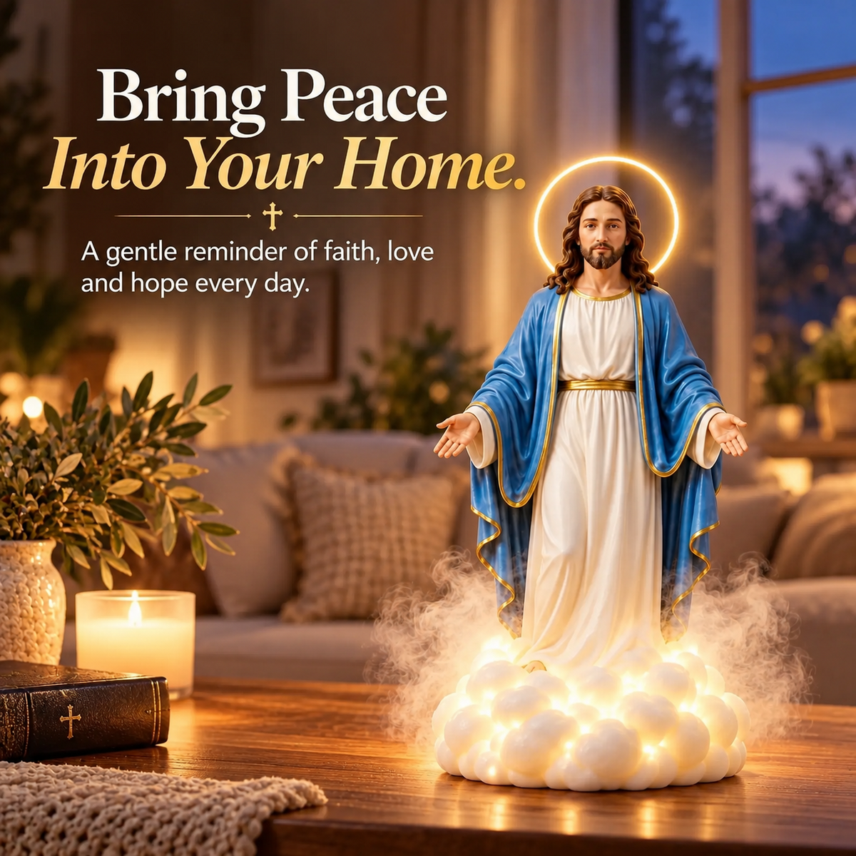 ✝️ Ahlwocore Illuminated Jesus Cloud Mist Humidifier – Warm Halo Light & Faith-Inspired Home Décor