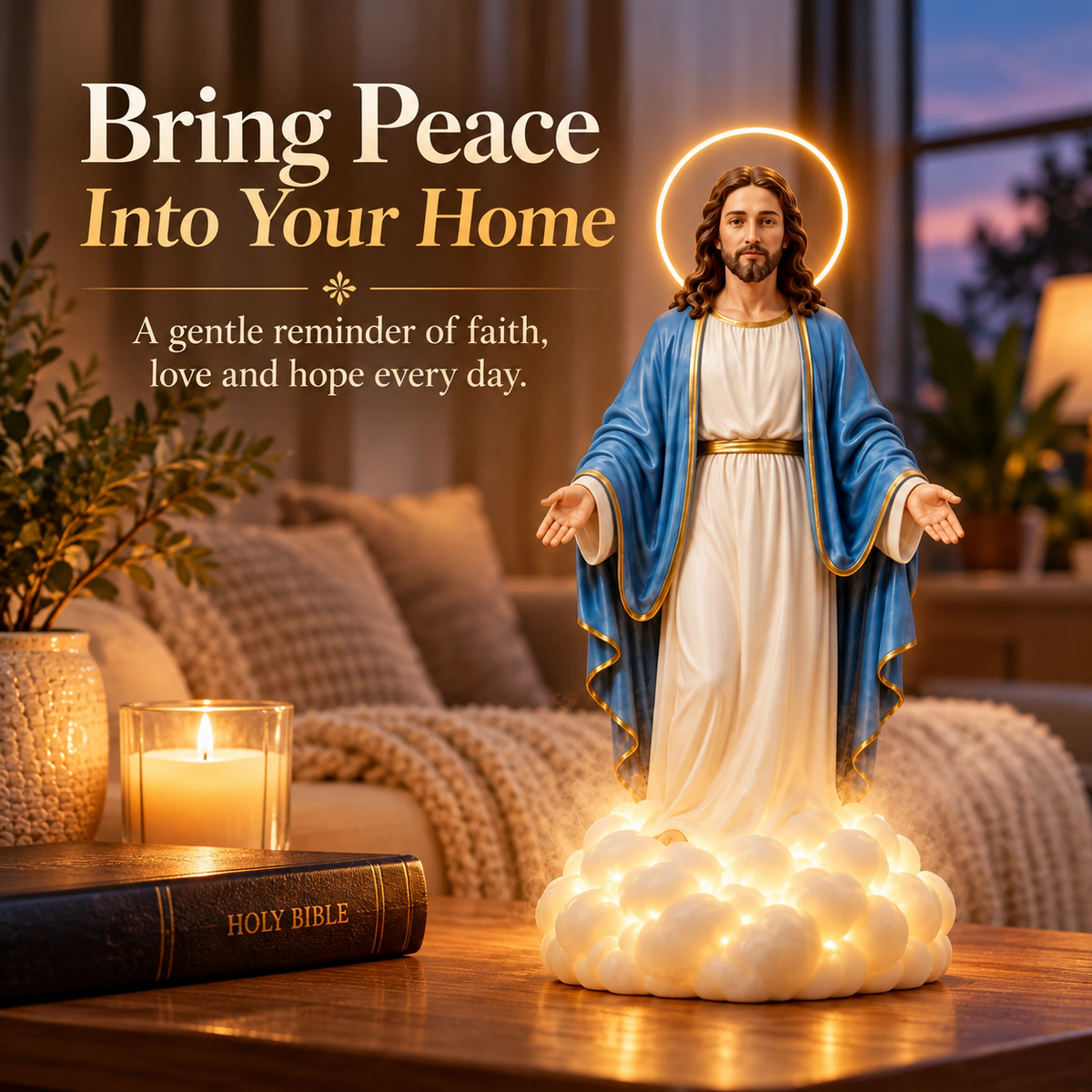 ✝️ Ahlwocore Illuminated Jesus Cloud Mist Humidifier – Warm Halo Light & Faith-Inspired Home Décor