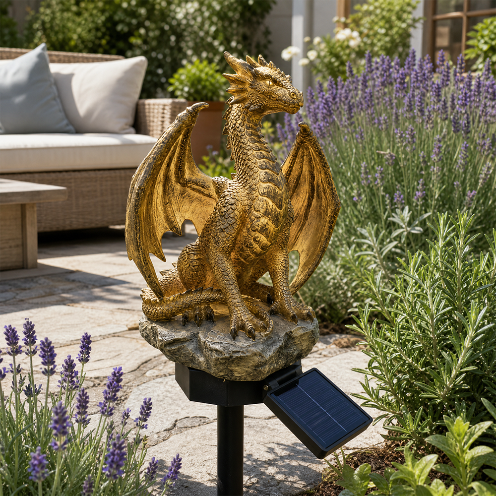 🐉Gothic Dragon Golden Fire Solar Landscape Light✨