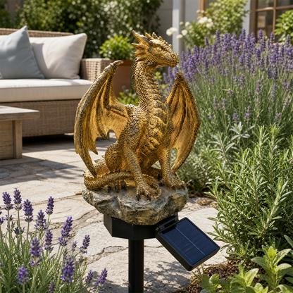 🐉Gothic Dragon Golden Fire Solar Landscape Light✨