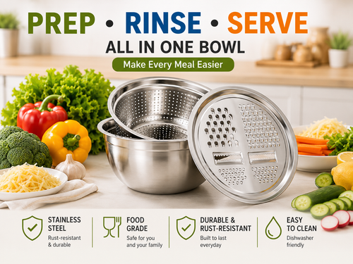 🎁Hot Sale! 3-in-1 Stainless Steel Grater Bowl with Colander | 50% Off