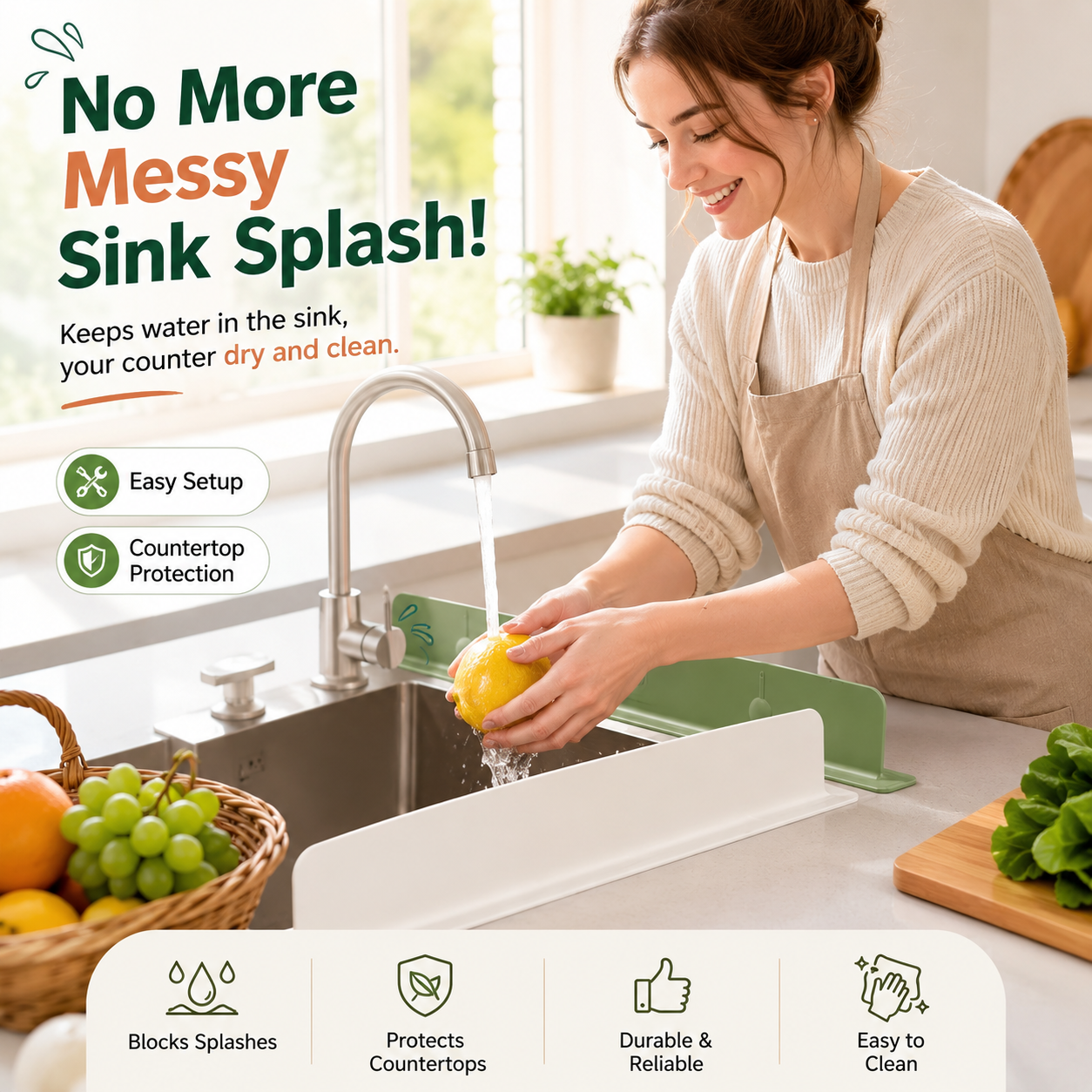💦 Silicone Sink Splash Guard – Keep Counters Dry & Splash-Free