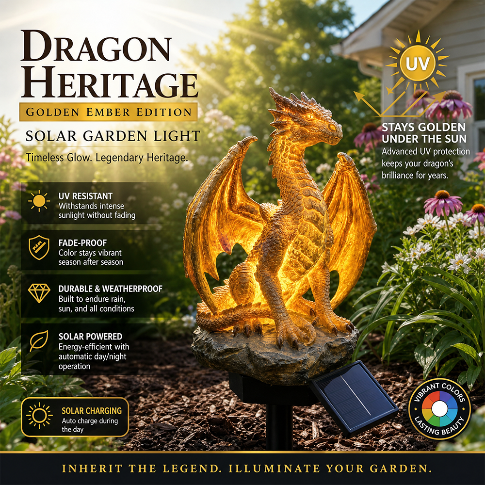 🐉Gothic Dragon Golden Fire Solar Landscape Light✨