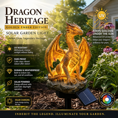 🐉Gothic Dragon Golden Fire Solar Landscape Light✨