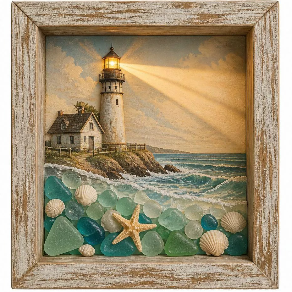 🌊 Sea Glass Lighthouse Night Light ✨ Bring Coastal Charm to Any Room