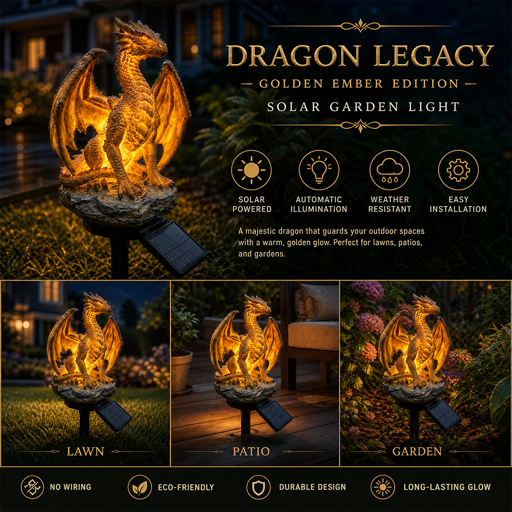 🐉Gothic Dragon Golden Fire Solar Landscape Light✨