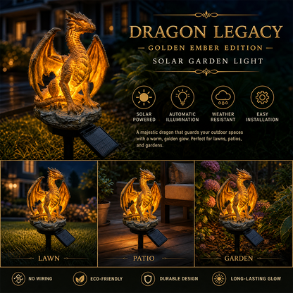 🐉Gothic Dragon Golden Fire Solar Landscape Light✨