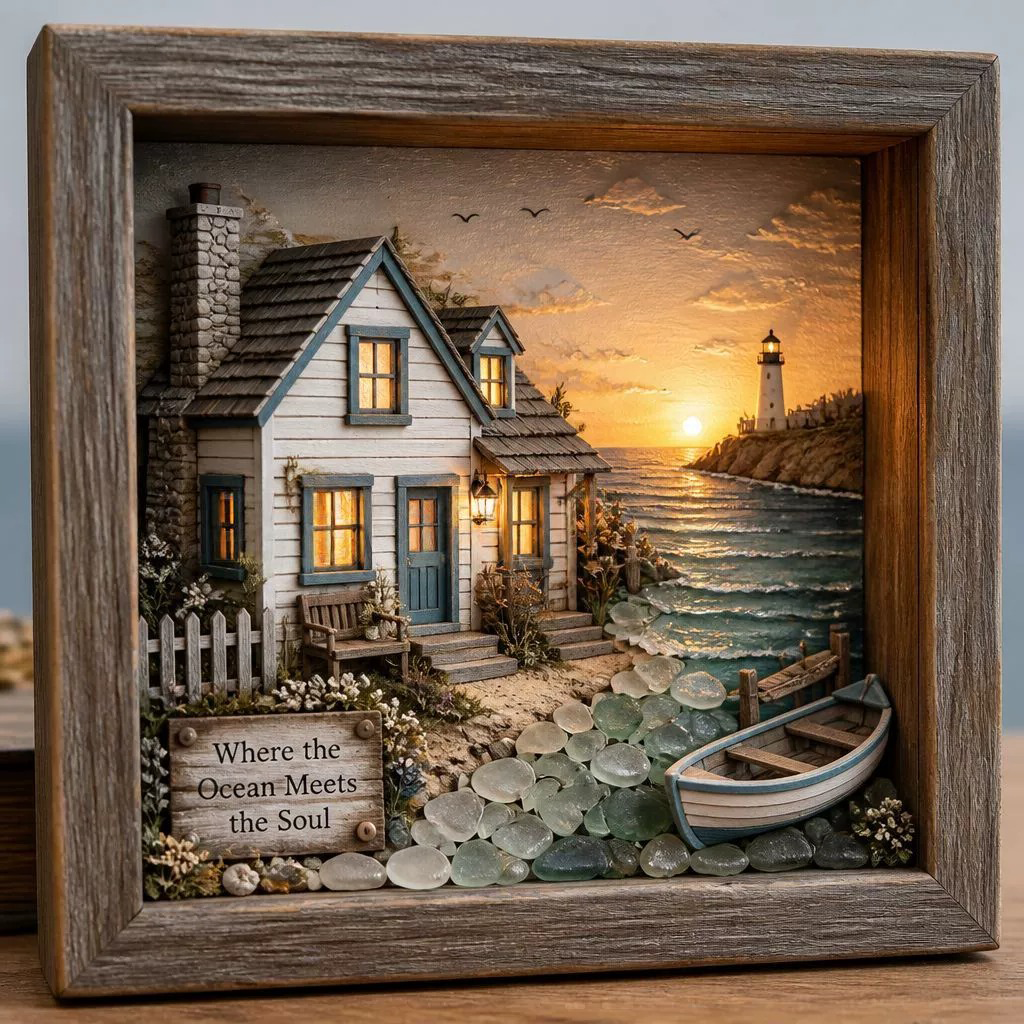 🌊 Sea Glass Lighthouse Night Light ✨ Bring Coastal Charm to Any Room